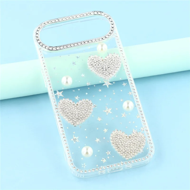 For iPhone 17 Air Case Rhinestone Edge Pearl Love Decor TPU + PC IMD Phone Cover - Starry Transparent