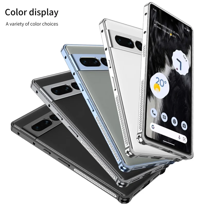 For Google Pixel 7 Pro 5G Bumper Cases Metal Frame Heat Dissipation Cover with Lens Protector - Silver