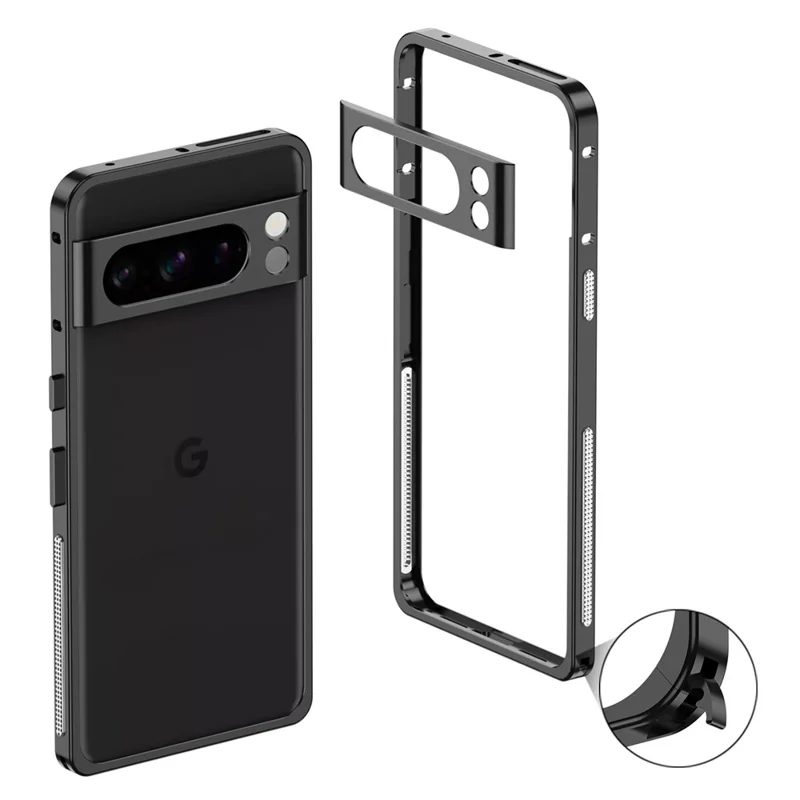 For Google Pixel 8 Pro Bumper Cases Metal Frame Heat Dissipation Cover with Lens Protector - Black
