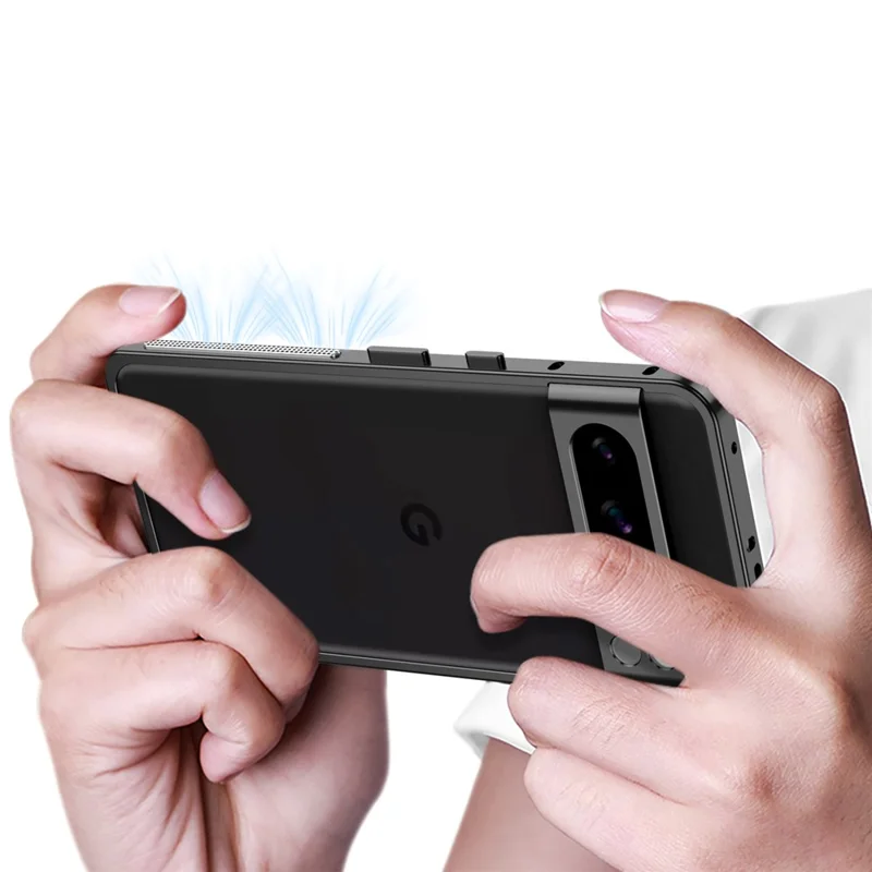 For Google Pixel 8 Pro Bumper Cases Metal Frame Heat Dissipation Cover with Lens Protector - Black