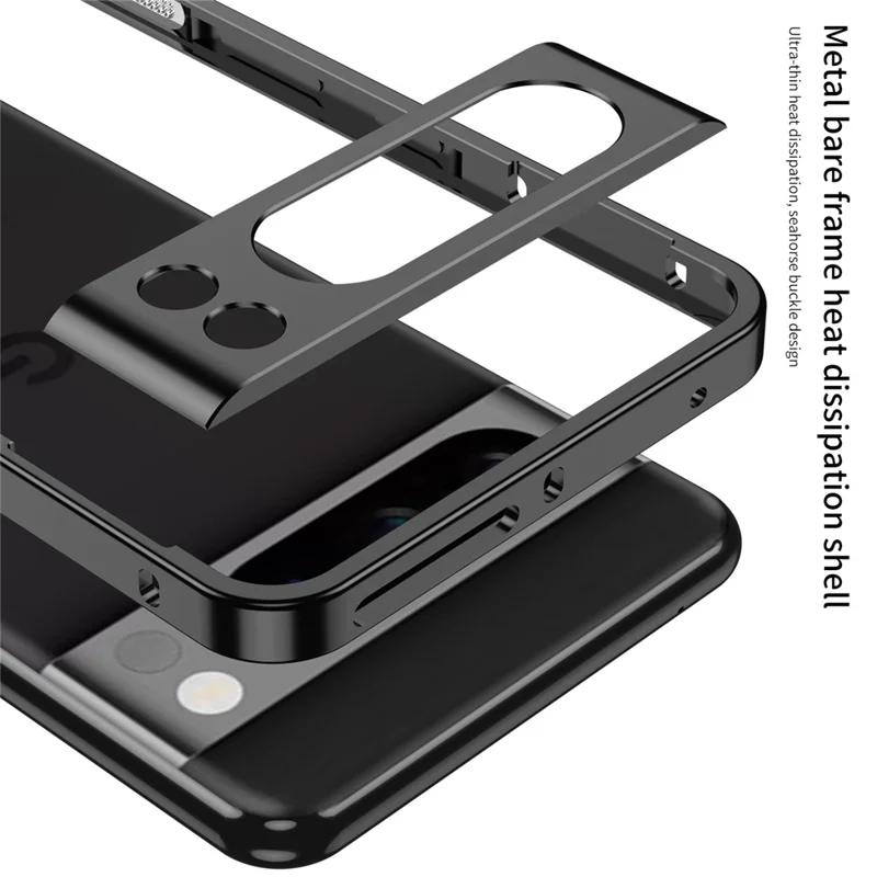 For Google Pixel 8 Pro Bumper Cases Metal Frame Heat Dissipation Cover with Lens Protector - Black