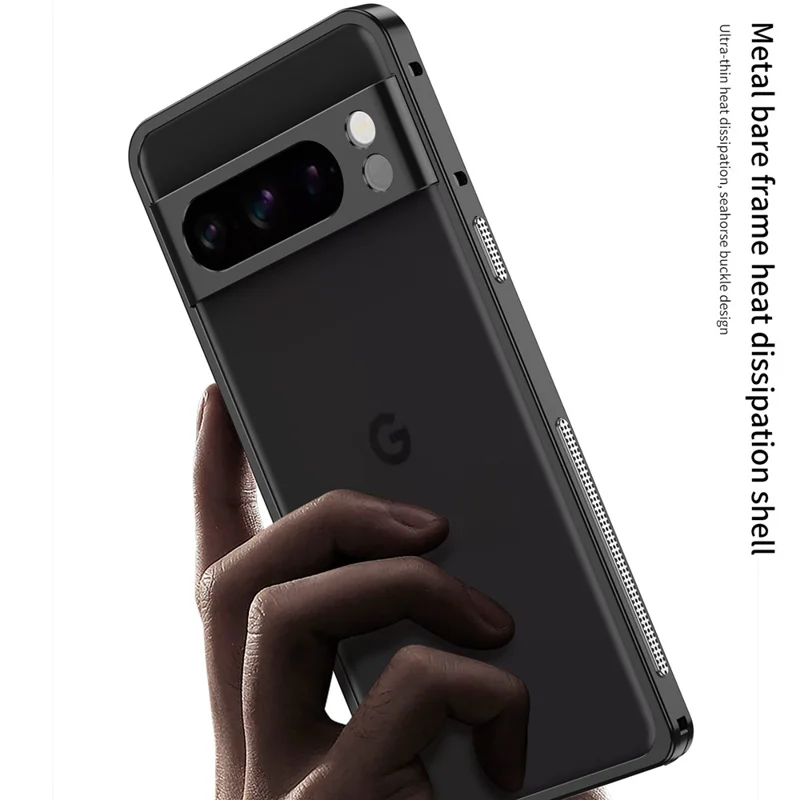 For Google Pixel 8 Pro Bumper Cases Metal Frame Heat Dissipation Cover with Lens Protector - Black