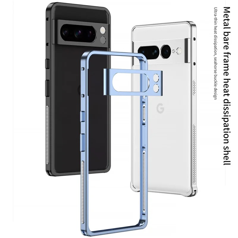 For Google Pixel 8 Pro Bumper Cases Metal Frame Heat Dissipation Cover with Lens Protector - Black