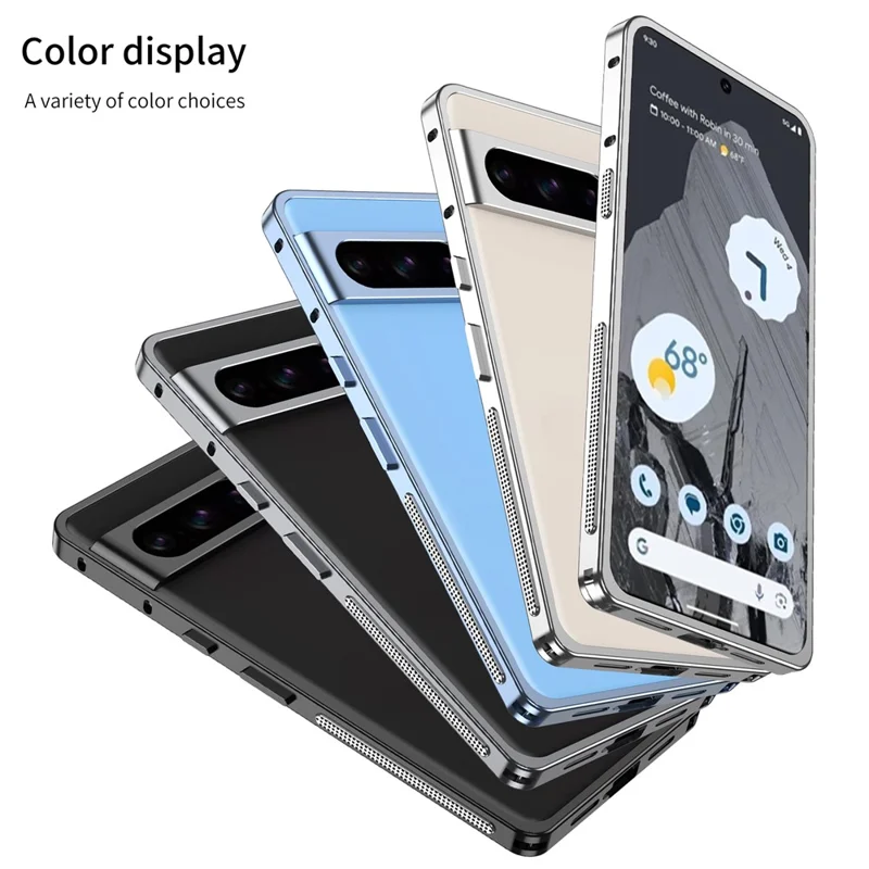 For Google Pixel 8 Pro Bumper Cases Metal Frame Heat Dissipation Cover with Lens Protector - Black