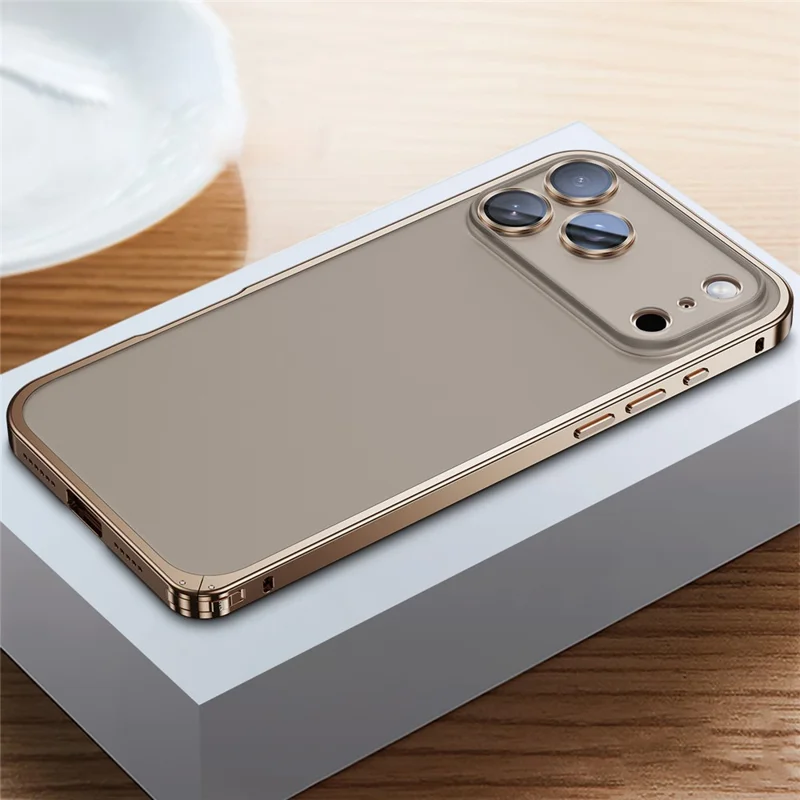 Чехол для iPhone 17 Pro Max Metal Clear Case Safety Lock Matte Anti-Fingerprint Back Cover - Gold