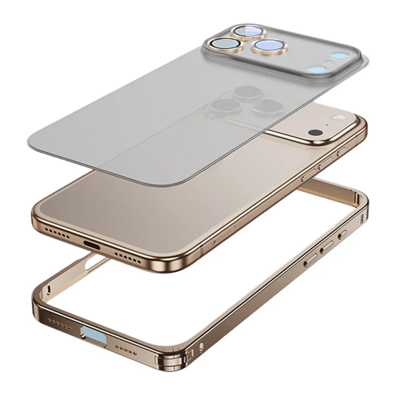 Чехол для iPhone 17 Pro Max Metal Clear Case Safety Lock Matte Anti-Fingerprint Back Cover - Gold