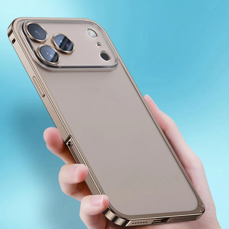 Чехол для iPhone 17 Pro Max Metal Clear Case Safety Lock Matte Anti-Fingerprint Back Cover - Gold