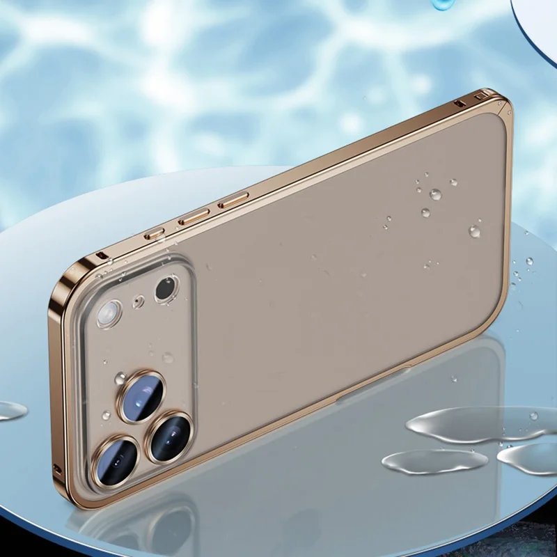 Чехол для iPhone 17 Pro Max Metal Clear Case Safety Lock Matte Anti-Fingerprint Back Cover - Gold