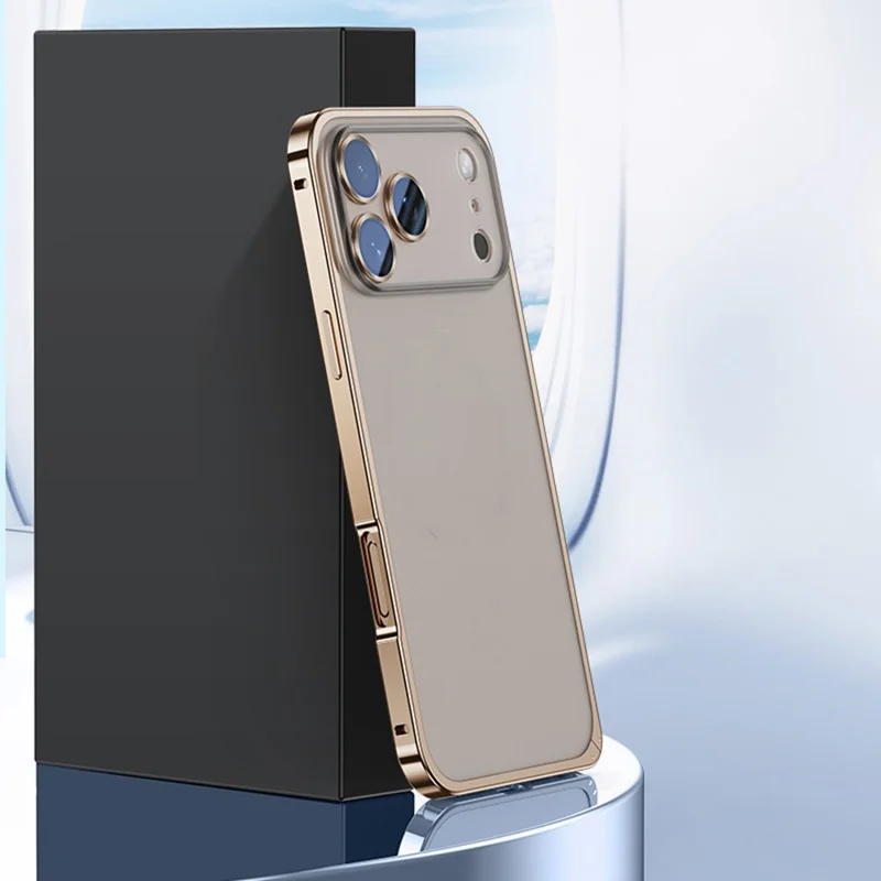 Чехол для iPhone 17 Pro Max Metal Clear Case Safety Lock Matte Anti-Fingerprint Back Cover - Gold