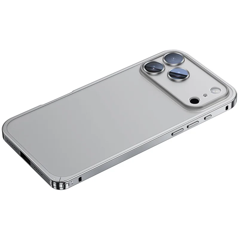 For iPhone 17 Pro Max Metal Clear Case Safety Lock Matte Anti-Fingerprint Back Cover - Silver