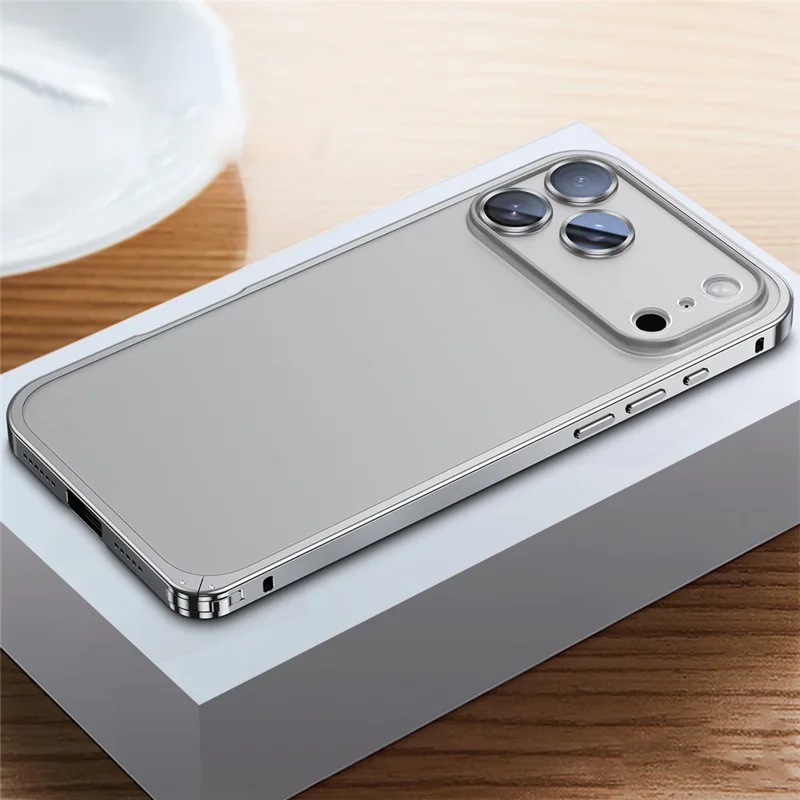 For iPhone 17 Pro Metal Clear Case Safety Lock Matte Anti-Fingerprint Back Cover - Silver
