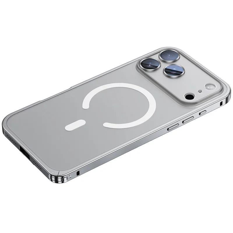 For iPhone 17 Pro Max Metal Clear Case Compatible with MagSafe Safety Lock Back Cover - Silver