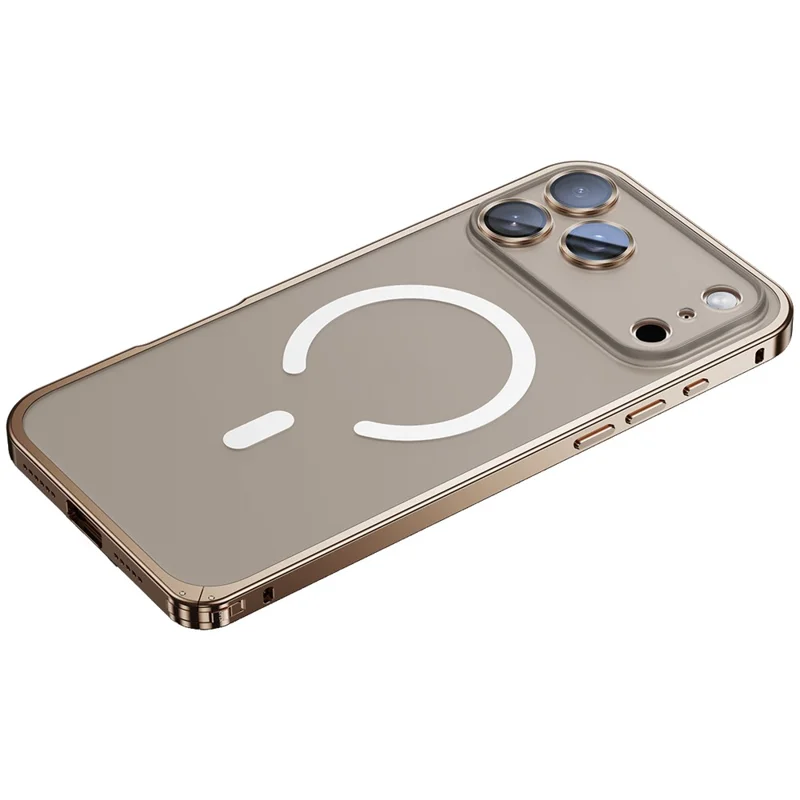 Чехол из прозрачного металла для iPhone 17 Pro с совместимостью с MagSafe и защитной блокировкой на задней панели - золотой