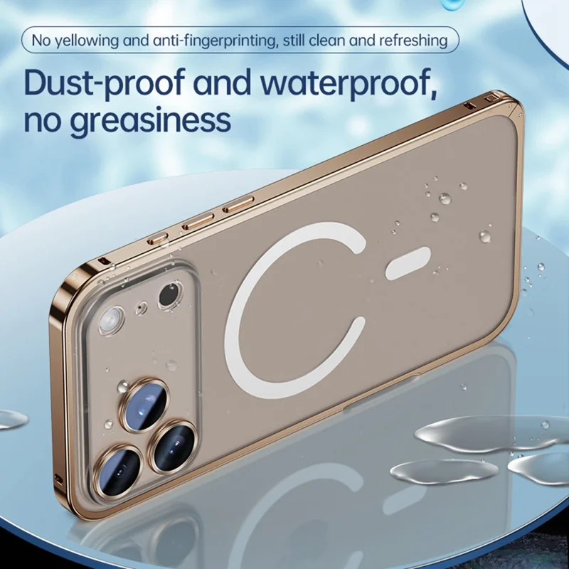 Чехол из прозрачного металла для iPhone 17 Pro с совместимостью с MagSafe и защитной блокировкой на задней панели - золотой
