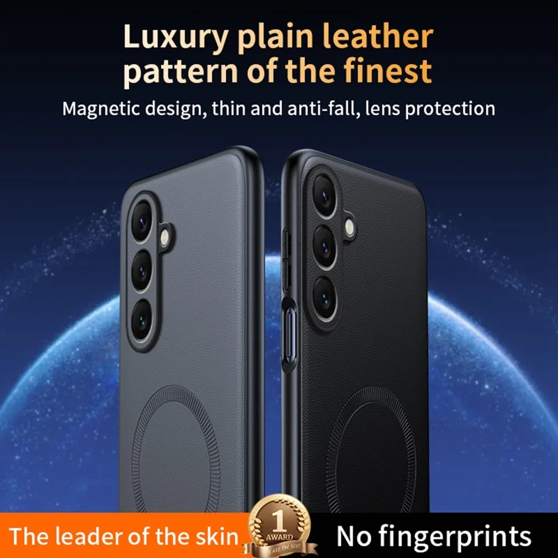 For Samsung Galaxy S25 Case Compatible with MagSafe Leather Coated TPU + PC Phone Cover - Black