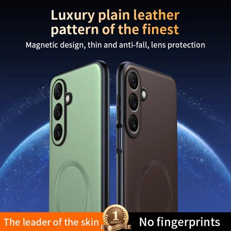 For Samsung Galaxy S25 Case Compatible with MagSafe Leather Coated TPU + PC Phone Cover - Black