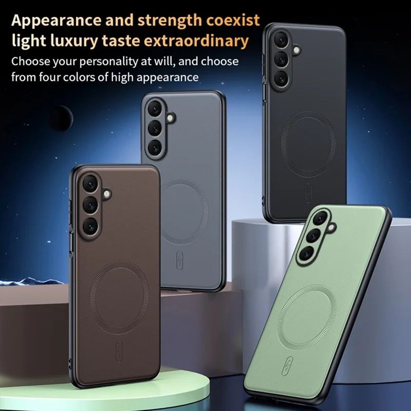 For Samsung Galaxy S25 Case Compatible with MagSafe Leather Coated TPU + PC Phone Cover - Black