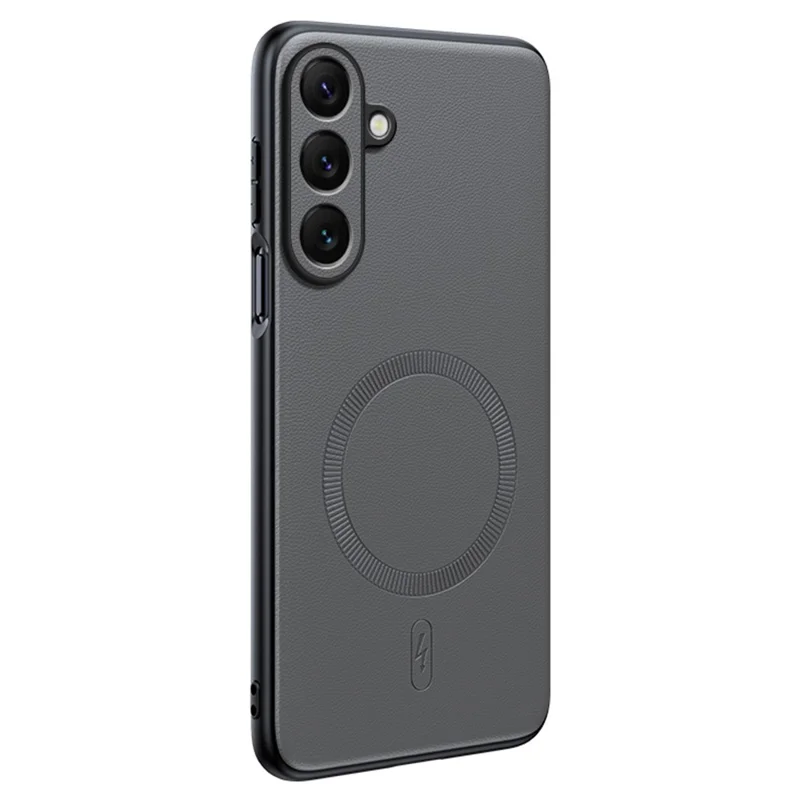 For Samsung Galaxy S25 Magnetic Case Leather Coated TPU + PC Phone Cover - Grey