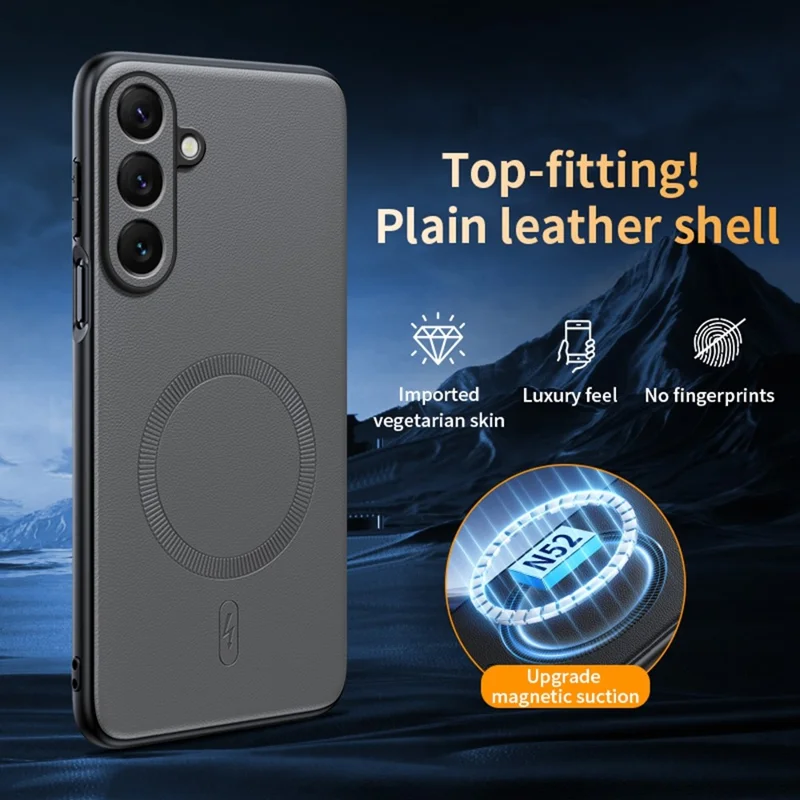 For Samsung Galaxy S25 Magnetic Case Leather Coated TPU + PC Phone Cover - Grey