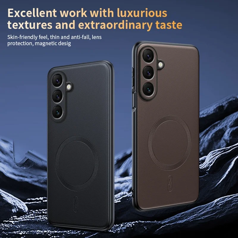 For Samsung Galaxy S25 Magnetic Case Leather Coated TPU + PC Phone Cover - Grey