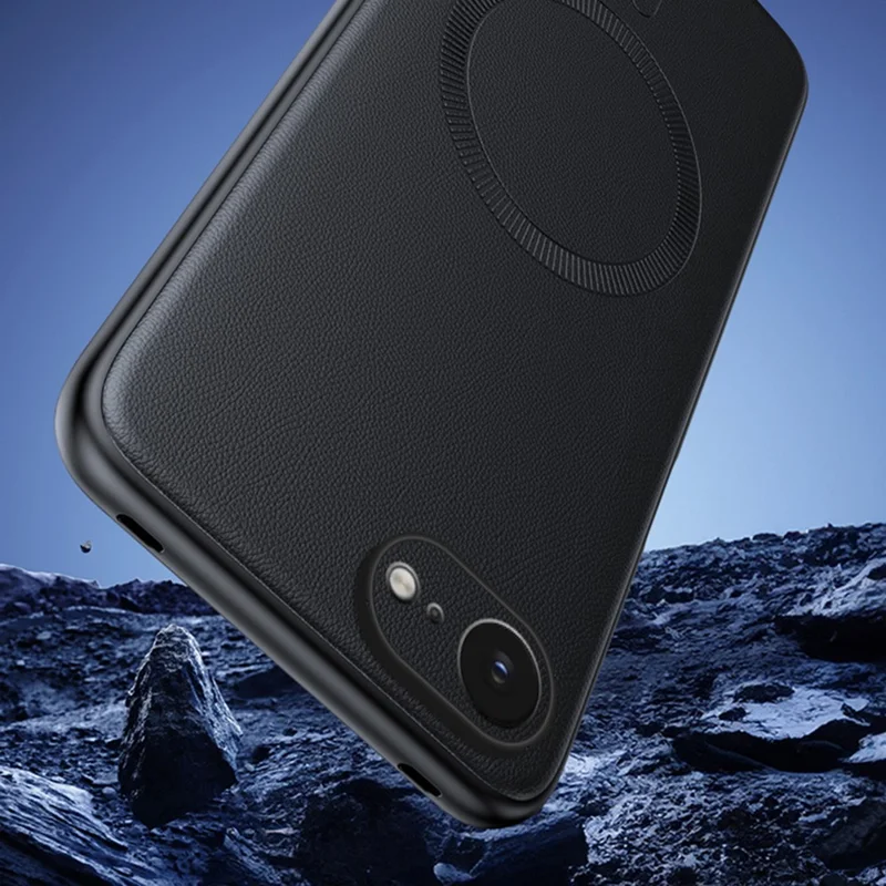 For iPhone 16e Case Compatible with MagSafe Leather Coated TPU + PC Phone Cover - Black