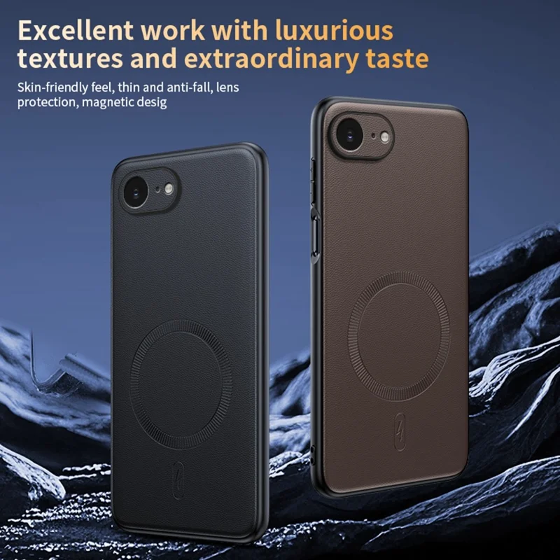 For iPhone 16e Case Compatible with MagSafe Leather Coated TPU + PC Phone Cover - Black