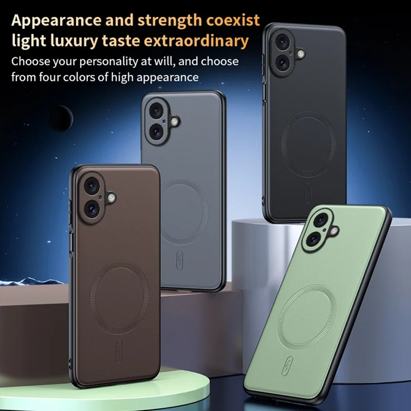For iPhone 16 Case Compatible with MagSafe Leather Coated TPU + PC Phone Cover - Black