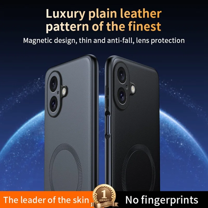 For iPhone 16 Case Compatible with MagSafe Leather Coated TPU + PC Phone Cover - Black