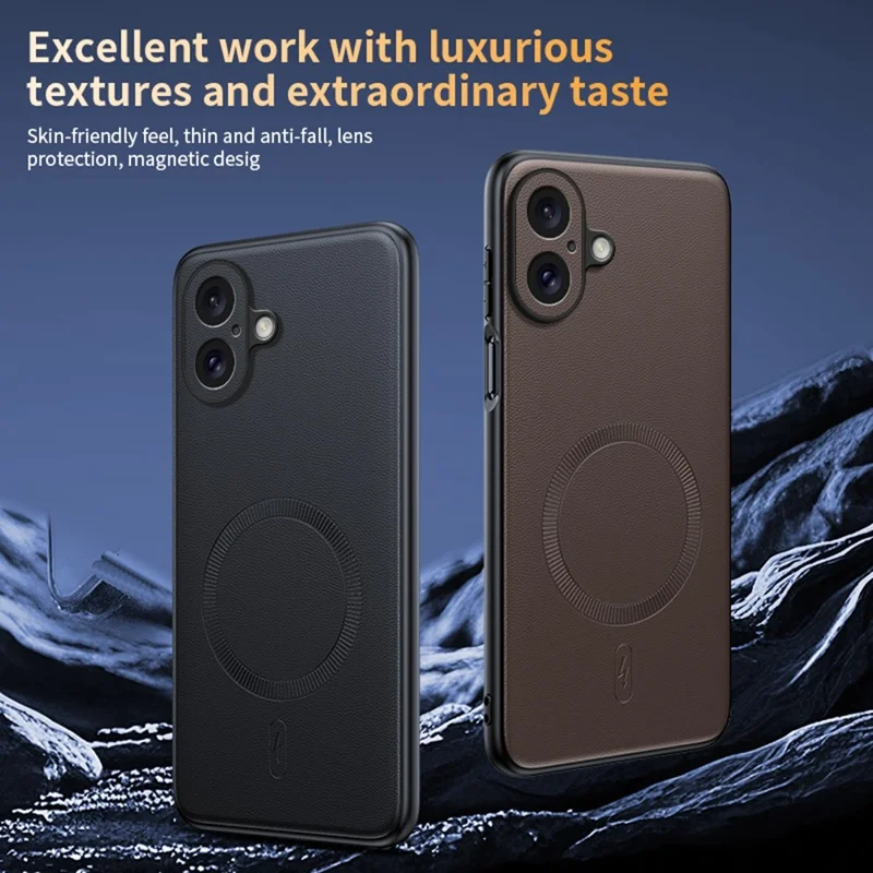 For iPhone 16 Case Compatible with MagSafe Leather Coated TPU + PC Phone Cover - Black