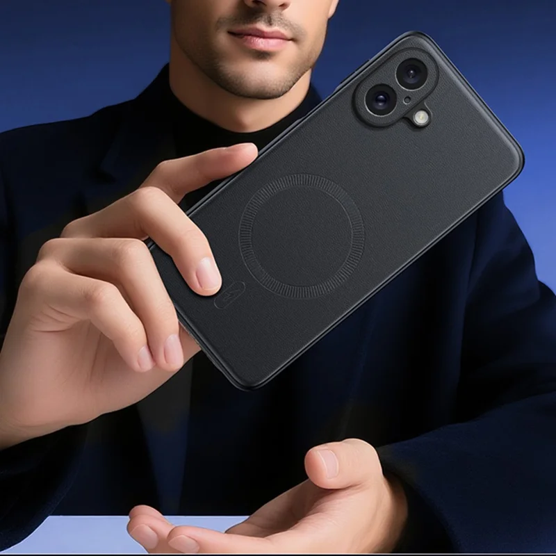 Capa para iPhone 16 Plus Compatível com MagSafe Revestimento de Couro TPU + PC - Preto
