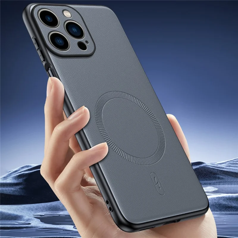 For iPhone 16 Pro Case Compatible with MagSafe Leather Coated TPU + PC Phone Cover - Black