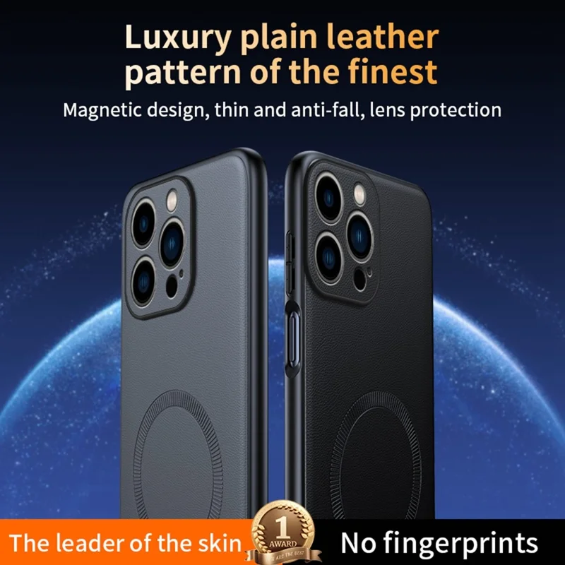 For iPhone 16 Pro Case Compatible with MagSafe Leather Coated TPU + PC Phone Cover - Black