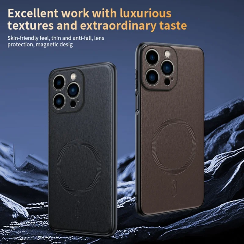 For iPhone 16 Pro Case Compatible with MagSafe Leather Coated TPU + PC Phone Cover - Black