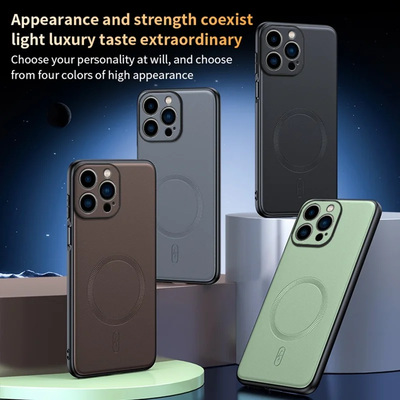 For iPhone 16 Pro Max Case Compatible with MagSafe Leather Coated TPU + PC Phone Cover - Black