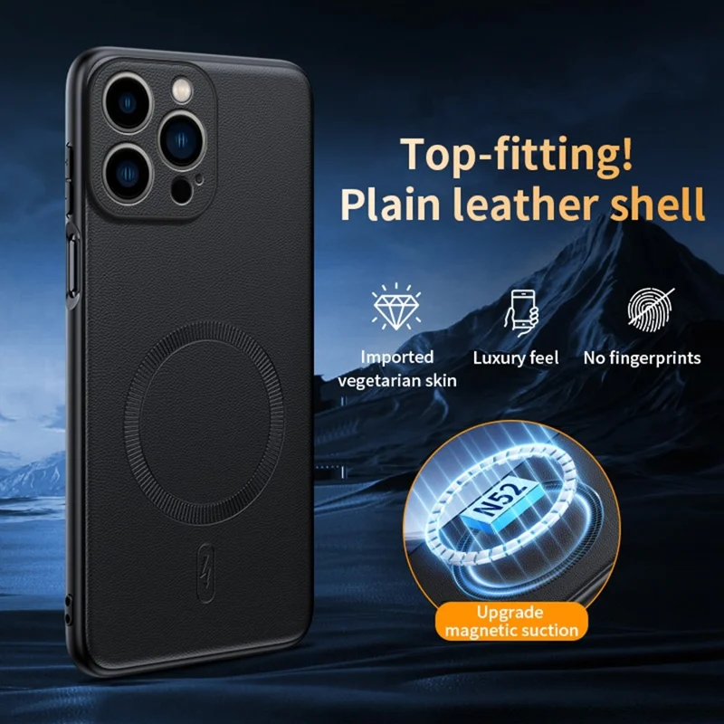 For iPhone 16 Pro Max Case Compatible with MagSafe Leather Coated TPU + PC Phone Cover - Black