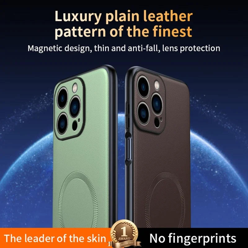 For iPhone 16 Pro Max Case Compatible with MagSafe Leather Coated TPU + PC Phone Cover - Black
