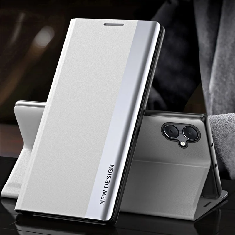 For Samsung Galaxy A07 4G Case Anti-Drop Leather Phone Cover with Stand - Silver