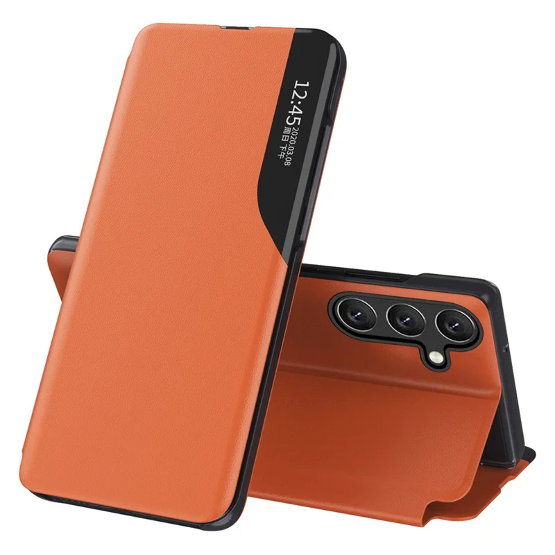 For Samsung Galaxy S25 FE Phone Case Folio Flip PU Leather Stand Cover - Orange