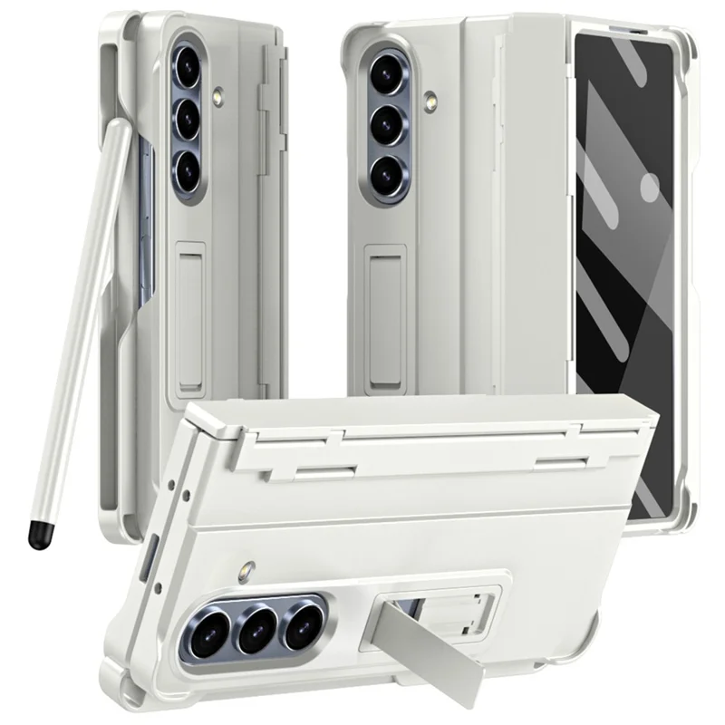 For Samsung Galaxy Z Fold7 5G Case Kickstand Hard PC Phone Cover with Stylus / Screen Protector - White
