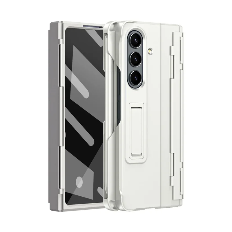For Samsung Galaxy Z Fold7 5G Case Kickstand Hard PC Phone Cover with Stylus / Screen Protector - White