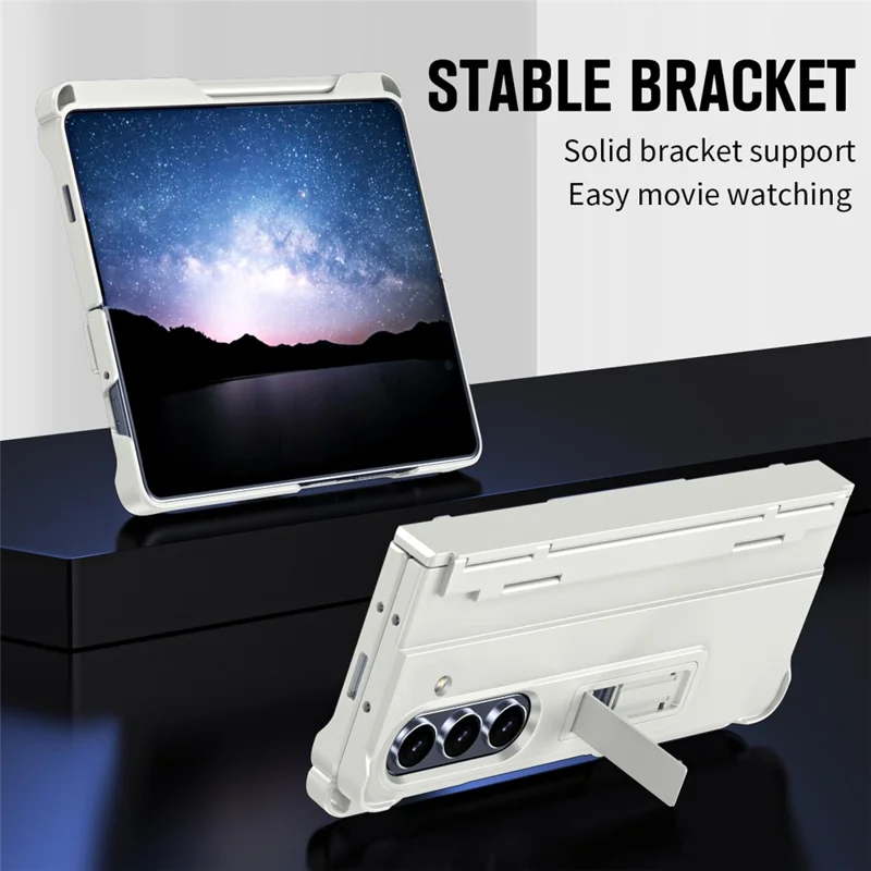 For Samsung Galaxy Z Fold7 5G Case Kickstand Hard PC Phone Cover with Stylus / Screen Protector - White