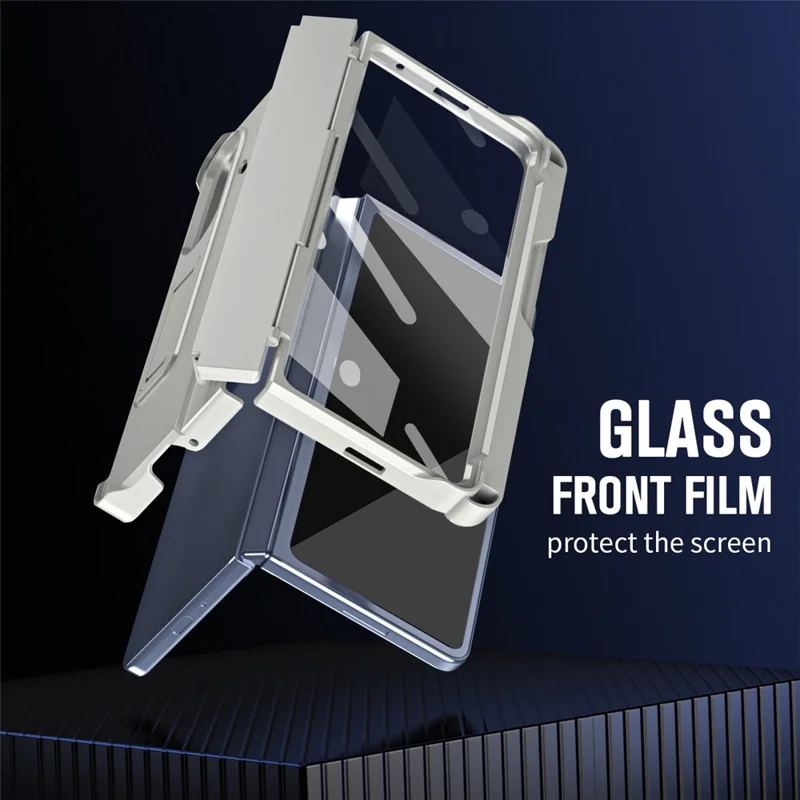 For Samsung Galaxy Z Fold7 5G Case Kickstand Hard PC Phone Cover with Stylus / Screen Protector - White