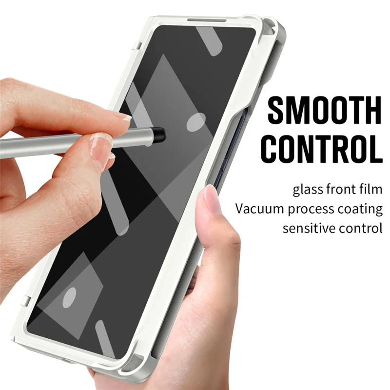 For Samsung Galaxy Z Fold7 5G Case Kickstand Hard PC Phone Cover with Stylus / Screen Protector - White