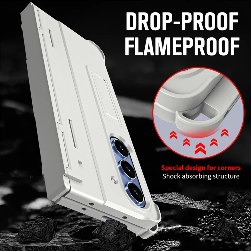 For Samsung Galaxy Z Fold7 5G Case Kickstand Hard PC Phone Cover with Stylus / Screen Protector - White
