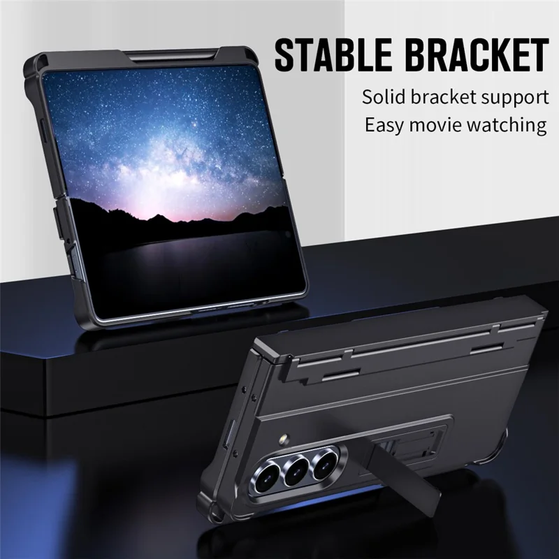 For Samsung Galaxy Z Fold7 5G Case Kickstand Hard PC Phone Cover with Stylus / Screen Protector - Black