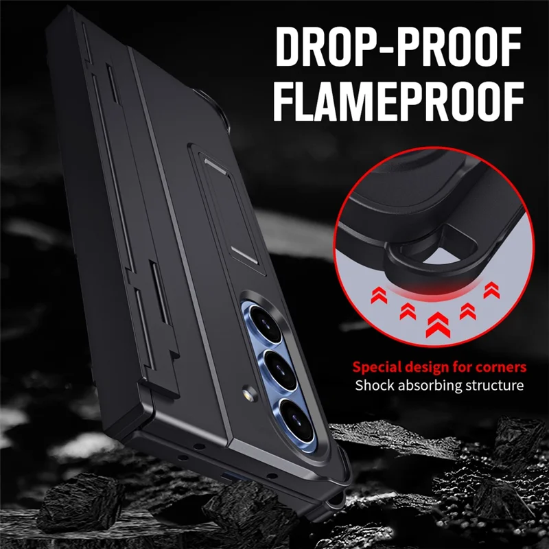 For Samsung Galaxy Z Fold7 5G Case Kickstand Hard PC Phone Cover with Stylus / Screen Protector - Black