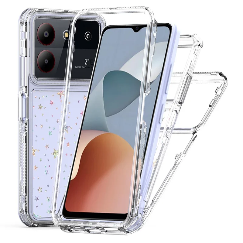 Étui ZTE Blade A34 / A54 Coque Hybride en Acrylique TPU Transparent avec Film Imprimé au Laser - Étoiles