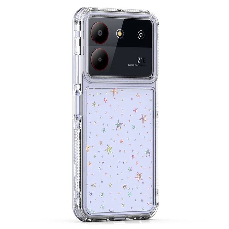 Étui ZTE Blade A34 / A54 Coque Hybride en Acrylique TPU Transparent avec Film Imprimé au Laser - Étoiles