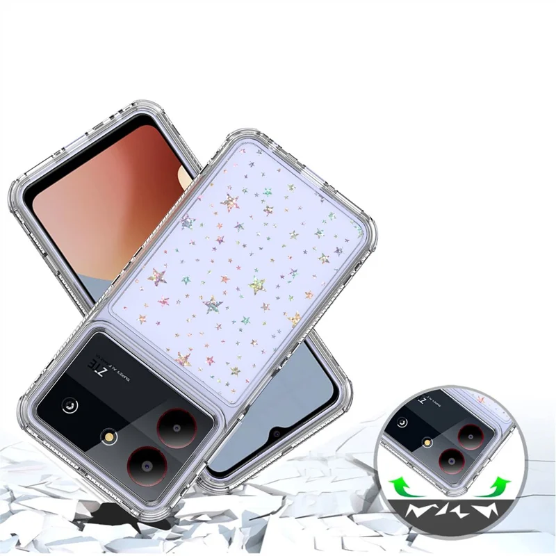 Étui ZTE Blade A34 / A54 Coque Hybride en Acrylique TPU Transparent avec Film Imprimé au Laser - Étoiles