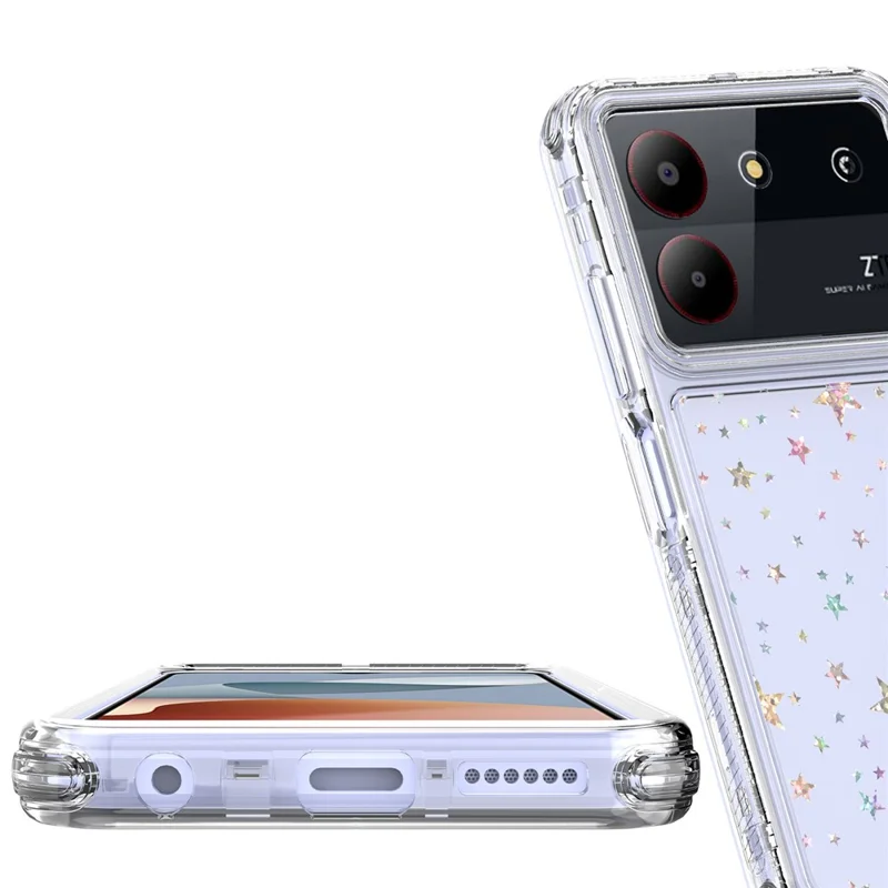 Étui ZTE Blade A34 / A54 Coque Hybride en Acrylique TPU Transparent avec Film Imprimé au Laser - Étoiles